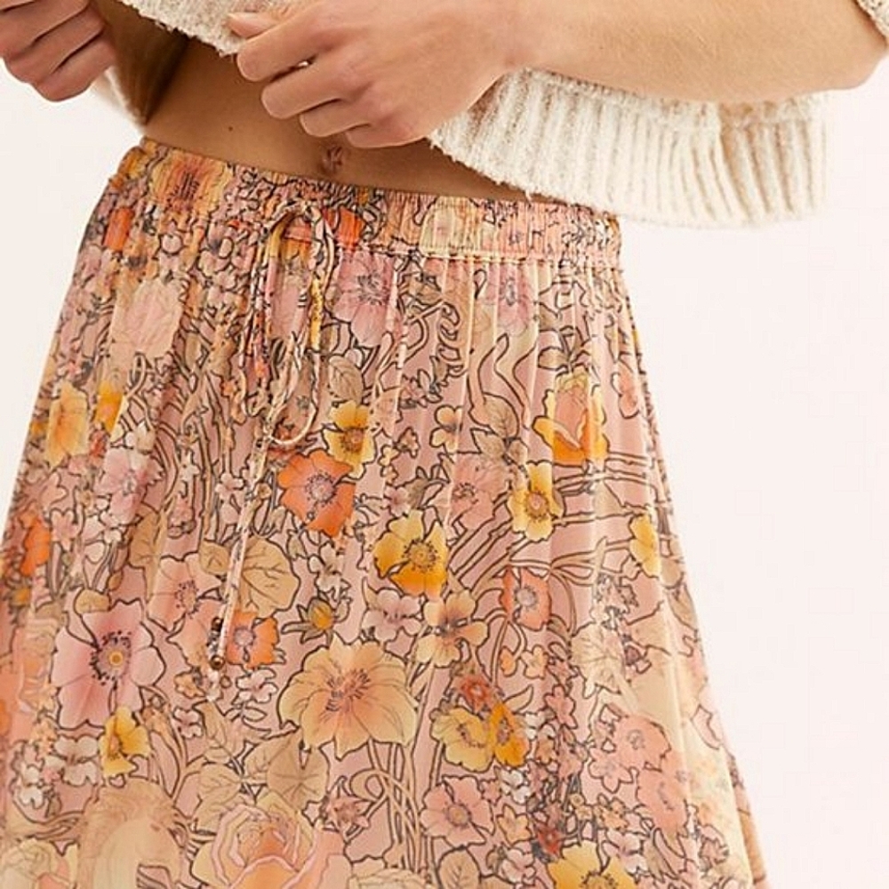 Spell Floral Tiered Maxi Skirt in Peach Pink and Yellow - Picture 3 of 4